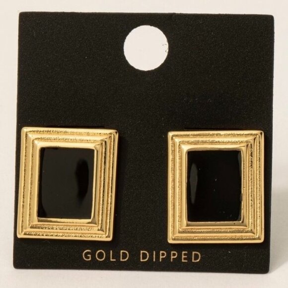 GOLD DIPPED FRAME STUD EARRINGS - Picture 1 of 2